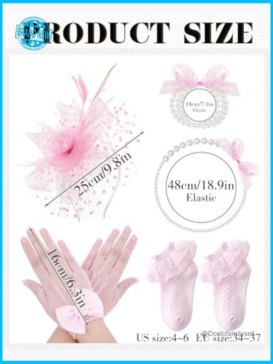 5 Pc Derby Fascinator Hat Set with Pearl Necklace Bracelet Gloves Socks main image 5